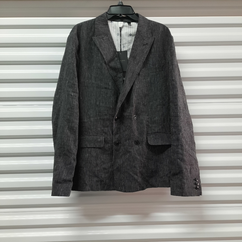 Ted Baker Sport Coat Mens Size 5(XL) Black Stripe 100% Linen Suit Blazer Jacket - Picture 9 of 14
